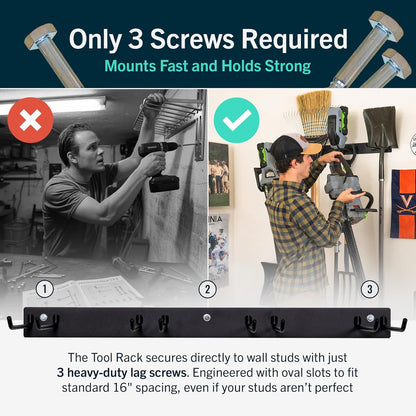 StoreYourBoard Wall-Mounted Rack With 4 Garage Hooks – Heavy-Duty Steel Holder Garage & Garden Storage for Shed, Workshop, or Home Organization – For Rakes, Shovels, Tools & More – 2 Pack, Black