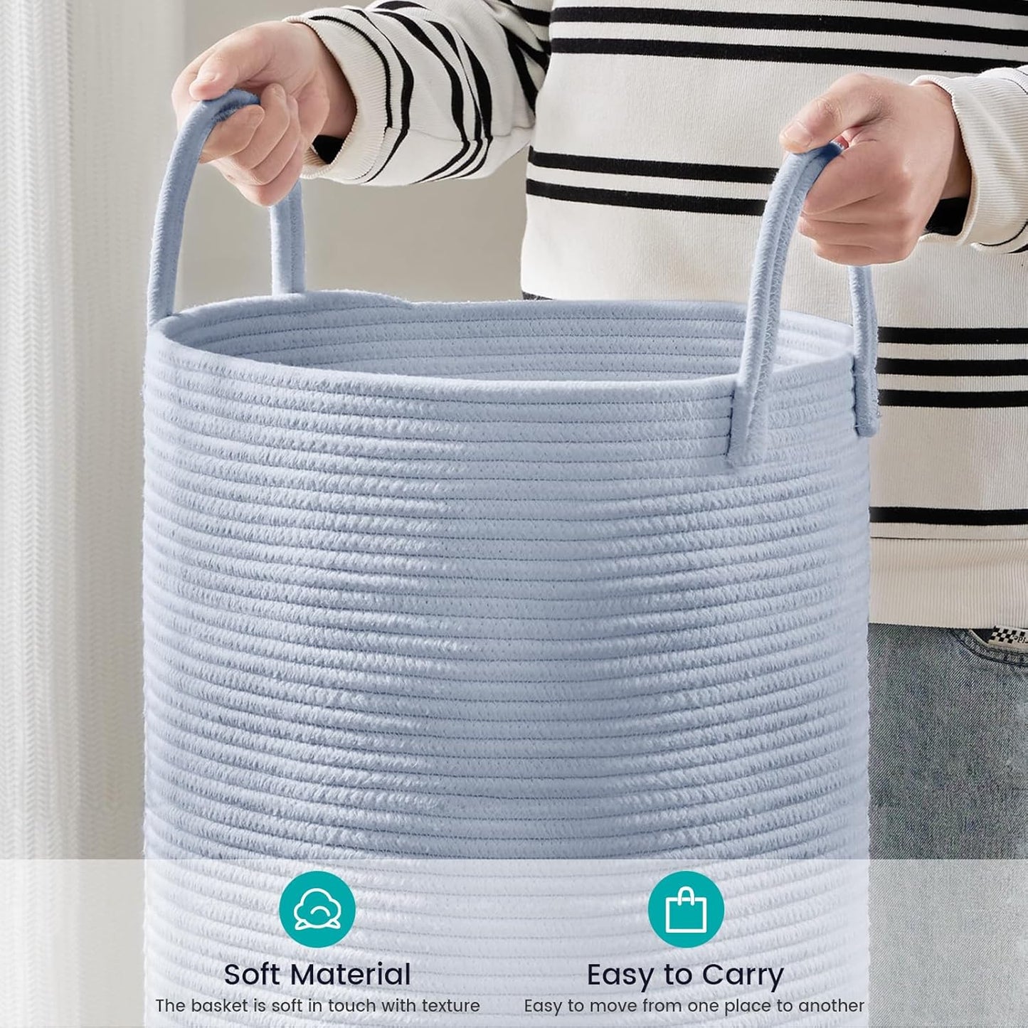 YOUDENOVA Laundry Hamper Basket, Woven 58L Tall Laundry Basket for Blanket Organizer- Nursery Hamper for Bedroom And Bathroom Storage