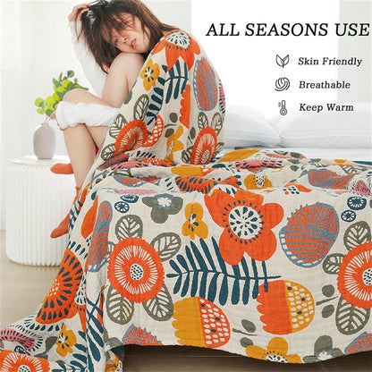 Throw Blanket Queen Size Summer Blanket for Couch Bed 80''x90'',100% Cotton Woven Muslin Blankets Travel Soft Warm Mexican Blanket Boho Quilt Home Decor for Women