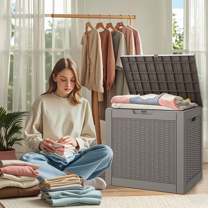 KAMABOKO 30 Gallon Outdoor Storage Box, Resin Deck Boxes Indoor and outdoor, Waterproof Storage Box Lockable Lid for Garden Tools, Package Delivery, Pool Supplies, Patio Cushions, Grey