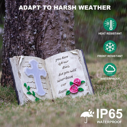 Outdoor Solar Bible Cross Garden Stakes Lights, Waterproof Memorial Grave Decorations Gifts for Cemetery Outdoors Lawn Yard Home Patio Decor