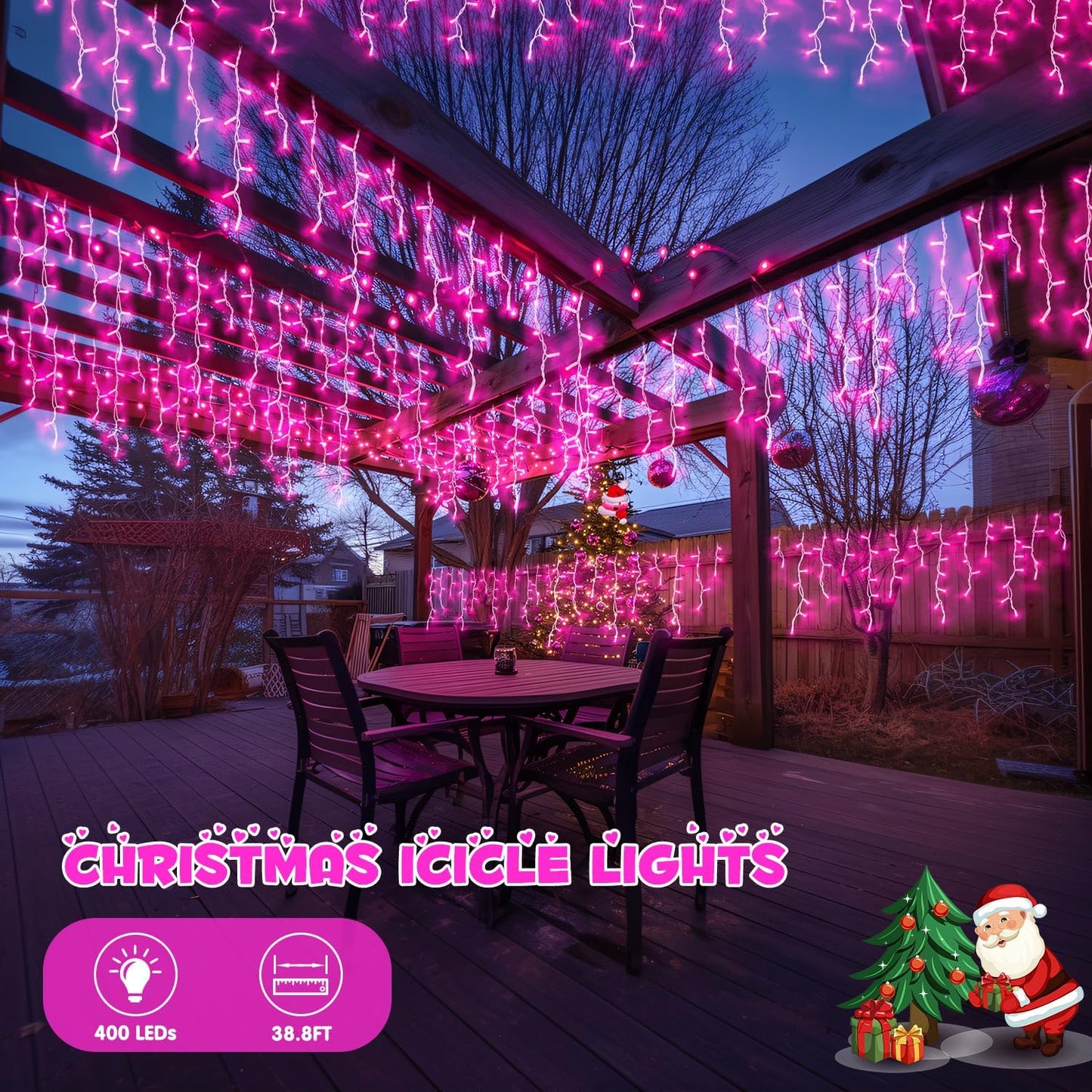 JMEXSUSS 400 LED Pink Christmas Icicle Lights, Connectable Pink Christmas Lights Indoor Outdoor with Remote, Icicle String Light for Room Fireplace Garden Eave Decorations