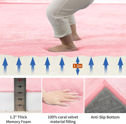 ACOMOPACK Baby Play Mat for Floor,1.3" Thick Memory Foam Area Rug for Living Room,Soft Velvet Crawling with Non-Slip Bottom for Kid,Toddler,79"×118" Tummy Time Nursery Rugs,Yoga（Pink）
