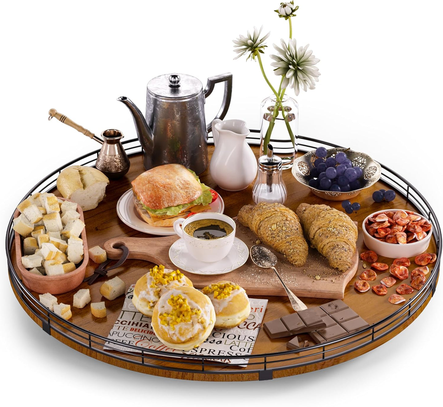 Farmhouse Oak 21" Lazy Susan Turntable Organizer for Cabinet, Round Wooden Lazy Susan Organization and Storage for Dining Table, Pantry, Kitchen, Countertop, Cupboard,Home Decor, Walnut (21)