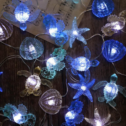 Ocean Theme String Lights Indoor Nautical Décor-USB or Battery Operated 10ft 30 LED Sea Horse Starfish Shell Décor- Twinkle Fairy Lights for Bedroom Patio Beach Wreath Christmas Decoration