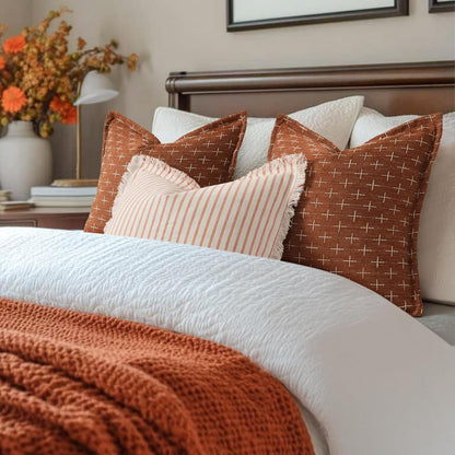 ZWJD Fall Throw Pillow Covers 26x26 Set of 2 Soft Polyester Textured Rust Pillow Covers with Stylish Flange Edge Cozy Farmhouse Throw Pillows for Couch Bed Sofa Living Room Fall Decor