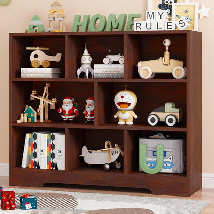 Book Shelf, 8 Cubes Storage Organizer, 3-Tier Open Shelf Wooden Bookcase, Freestanding Cherry Bookshelf Cube Shelf for Bedroom, Living Room