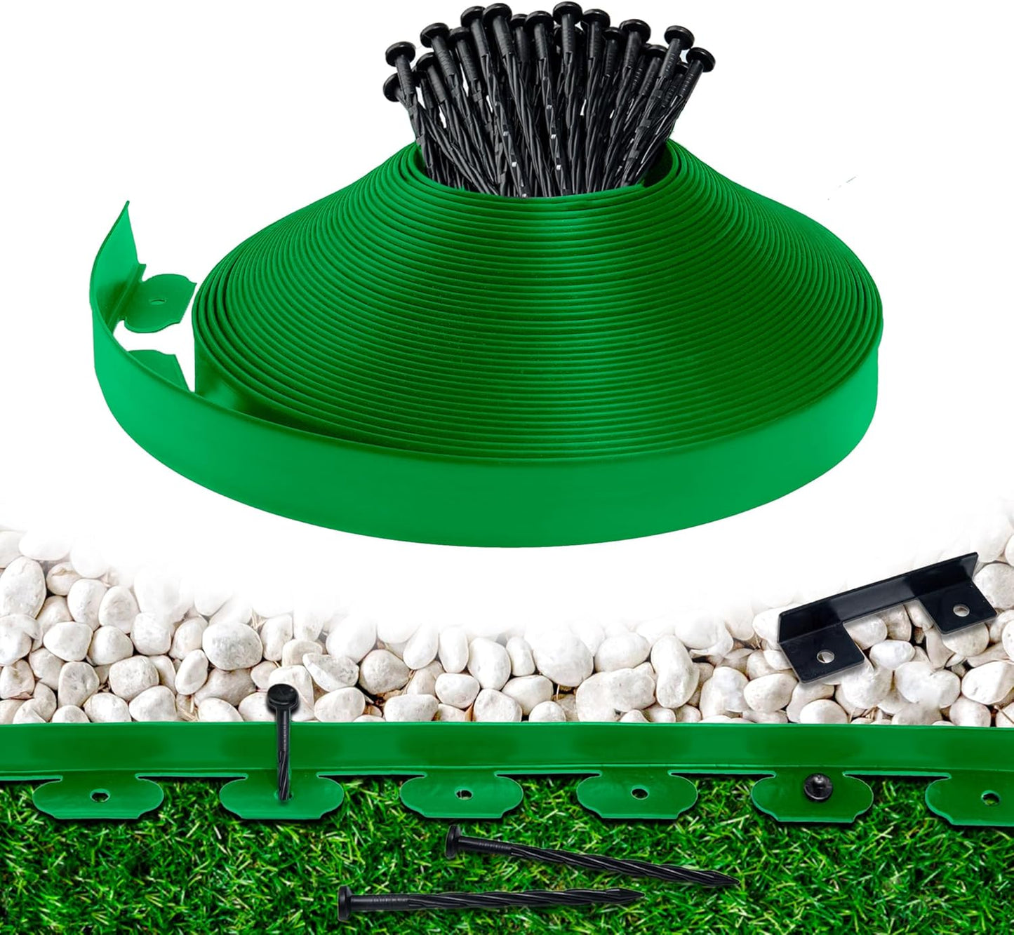 Landscape Edging Border 100 FT 2 Inch Tall with 180 Spikes, Plastic Edging for Landscaping, Garden Edging Border, Flower Bed, Paver and Lawn Edging Border, Green