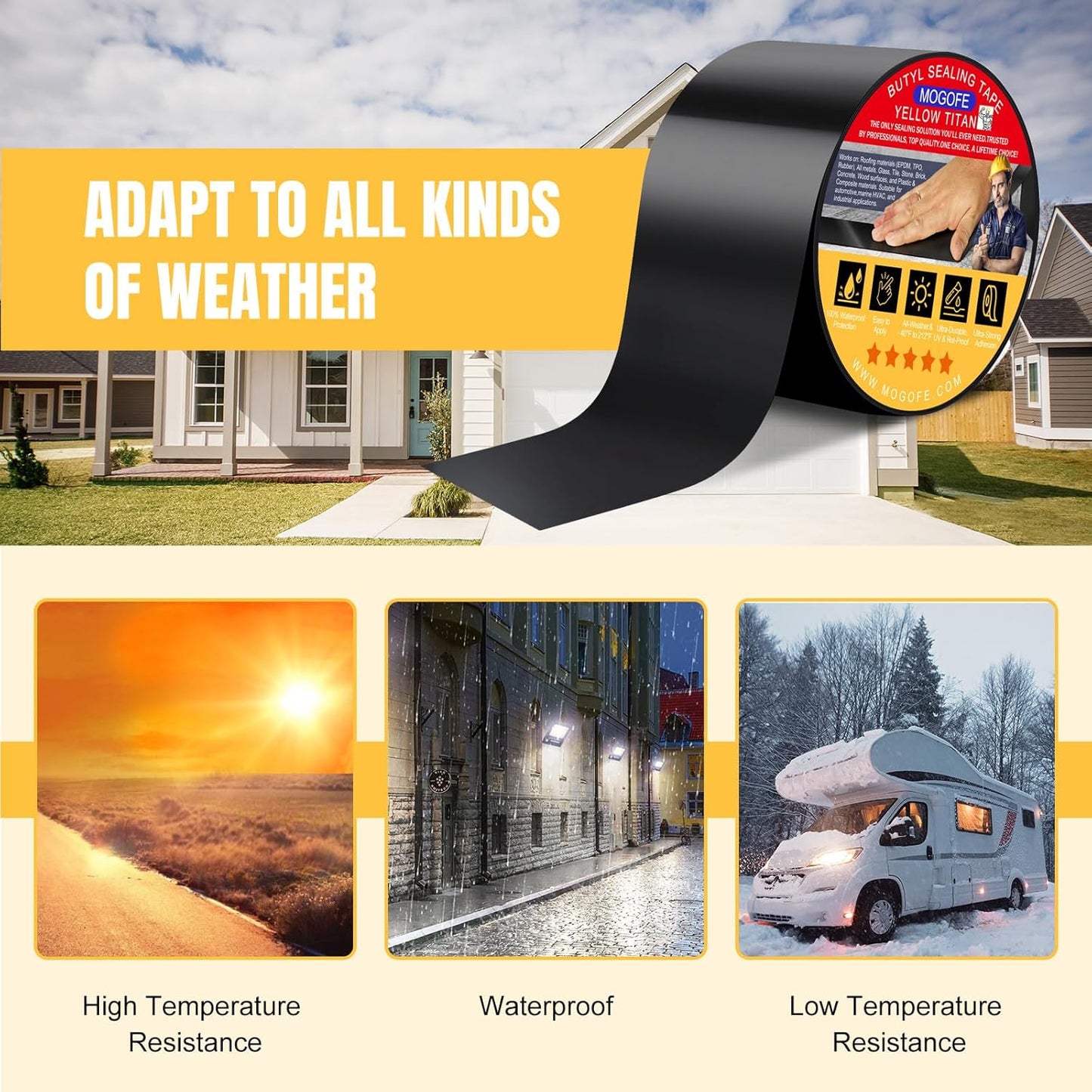 RV Roof Sealant Tape Black, 6 Inch x 50 Feet RV Repair Roof Sealer Seal Tape UV-Resistant Waterproof Sealant Tape for RV Repair, Camper, Trailer, Boat Sealing, Leaking Roof, Window