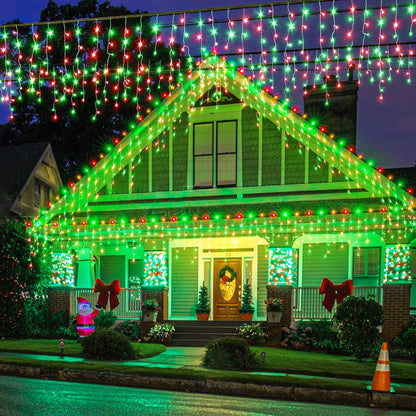 Icicle Lights for Outside, 66ft 640 LED Red and Green Christmas Lights 8 Modes with 120 Drops, Waterproof Christmas Icicle Light Outdoor Plug in for Indoor Party Holiday Halloween Decorations