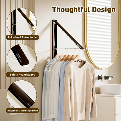 Clothes Drying Rack, Laundry Room Wall Mounted Retractable Clothes Hanger Drying Rack, Laundry Clothing Drying Rack Folding Indoor or Outdoor, Easy Installation Aluminium Dryer, 2pcs(Black)