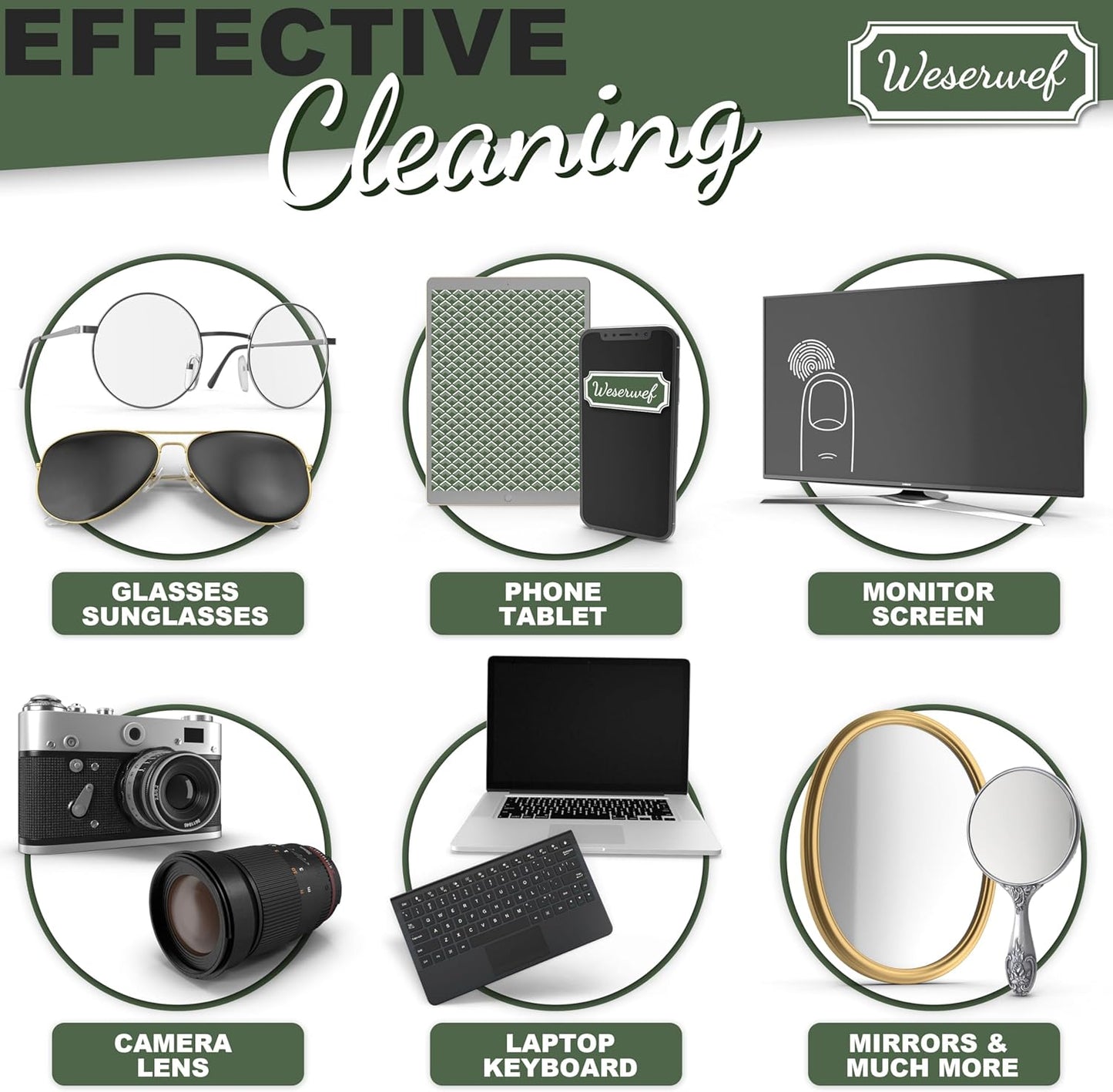 WESERWEF Design Microfiber Glasses Cleaning Cloth – Premium Cleaning Cloth for Eyeglasses, Screens, Tablets, Cameras & Lenses, 12" x 12", Ultra-Soft & Scratch-Free (Wave)