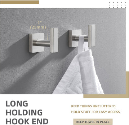 Angle Simple Bathroom Towel Hook 2 Pack, SUS304 Stainless Steel Bath Robe Holder, Modern Coat Hook Wall Mounted, Brushed Nickel
