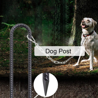 AAGUT 16 Inch 8 Pcs Rebar Trampoline Stakes 3/8" Extra Heavy Duty Metal Steel High Wind Ground Anchors Galvanized U Shaped Hook for Camping Tent Round Chisel Point End Black Powder Coated