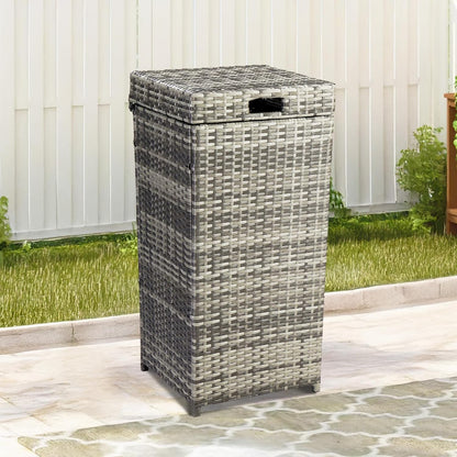 VINGLI Wicker Patio Trash Can, 27 Gallon Rattan Trash Can with Removable Lid, Outdoor Wicker Waste Basket, Wast Container (Grey)