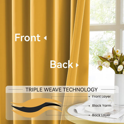 KangBang Gold Yellow Blackout Curtains for Bedroom 2 Panels, Light Blocking Pinch Pleat Vertical Drapes with Hooks for Flat/Apartment Office, Solid Privacy Assured Elegant Modern Decor,40x84 Inch