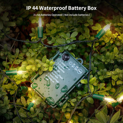 WATERGLIDE 50 LED Outdoor Christmas Lights, 16 FT Battery Operated Mini String Lights with 8 Modes & Timer, Xmas Tree Lights Waterproof for Patio Garden Party Wedding Holiday Decor, Warm White