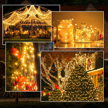2-Pack 200 LED Solar String Lights for Outside,Solar Fairy Lights for Outside Waterproof,Solar String Lights Outdoor with 8 Modes for Christmas Tree,Balcony, Party,Wedding Decorations (Warm White)