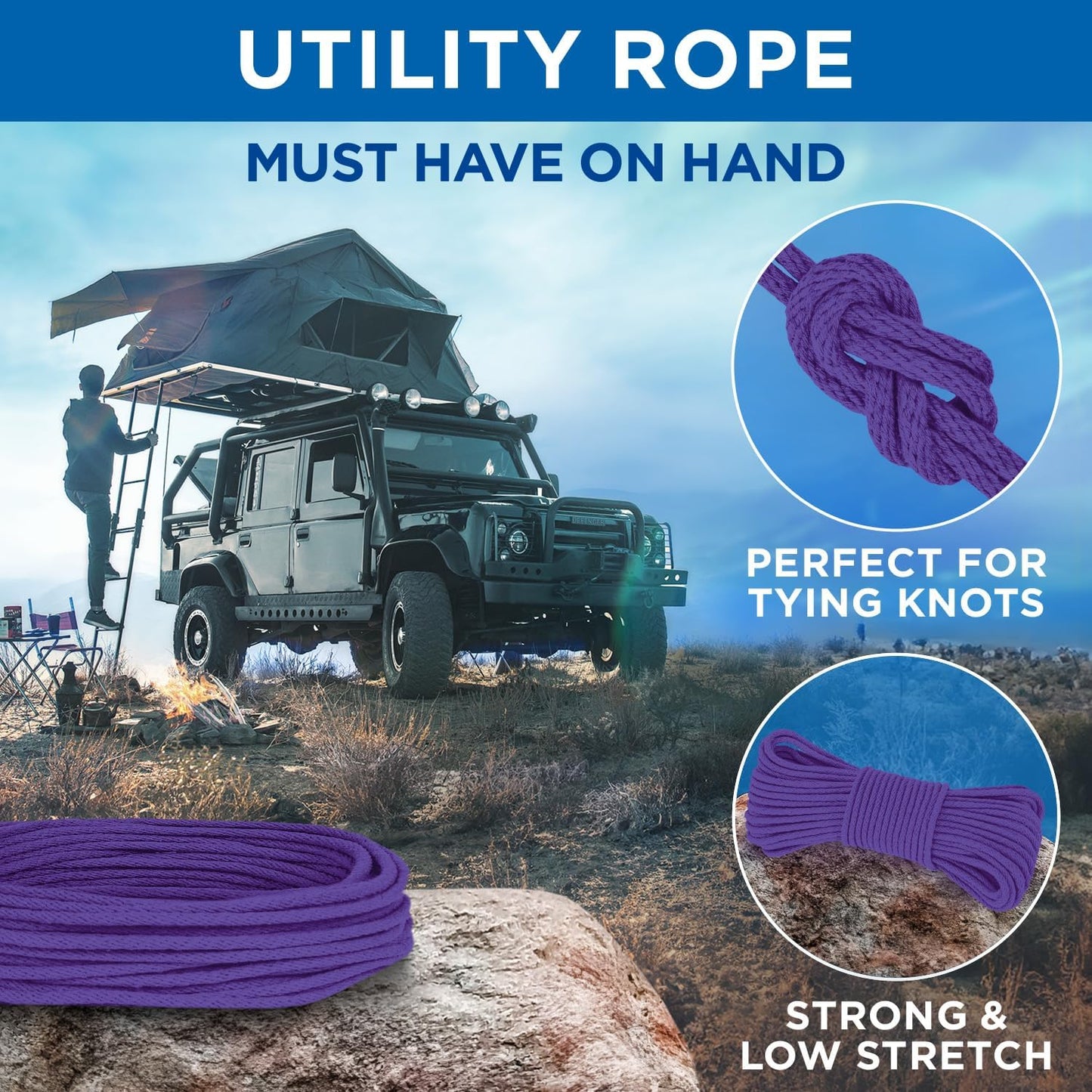 TECEUM Cotton Rope 3/16” (5 mm) – 50 FT – Strong All-Purpose Braided Rope – Natural Cotton – for Crafting, Сamping, Clothes Line, DIY, Indoor & Outdoor Use – Purple