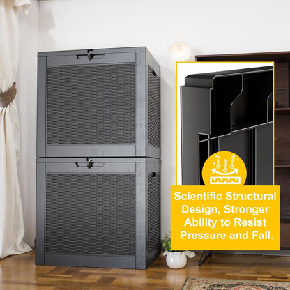 36 Gallon Outdoor Deck Box,Storage Lockable Waterproof Patio Furniture,Garden Tools,Cushions,Pool Accessories Outside Storage Resin Box(Black Pattern)