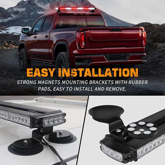 XRIDONSEN 28.4" 80 LED Roof Top Emergency Lights Red White Strobe Light Bar Firefighter Lights Warning Flashing Safety First Responder Lights w/Controller Magnetic Mount for Vehicles POV Fire Trucks