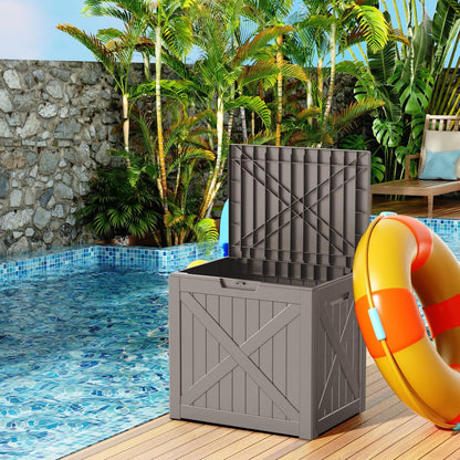 38 Gallon Outdoor Deck Box,Storage Lockable Waterproof Patio Furniture,Garden Tools,Cushions,Pool Accessories Outside Storage Resin Box(GreyX)