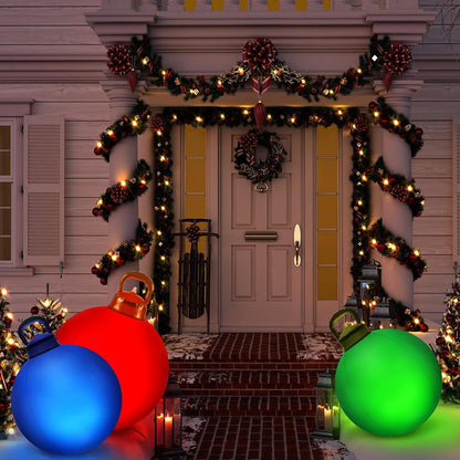Jetec 3 Pcs Outdoor Light Up Christmas Ball Decorations Large Christmas Inflatable PVC Decorated Balls with Light 24 Inch,18 Inch Xmas Ornaments for Yard Lawn Porch(Red, Blue, Green)