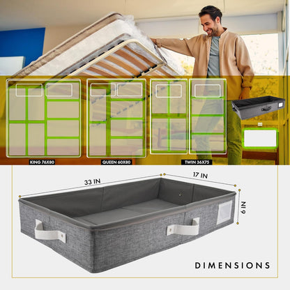 HOMELUX THEORY 2pc Under Bed Storage Containers, Bedroom Under the Bed Drawer Storage Organizer with Bins and Lids, Large Underbed Clothes Storage Box Ideal for Blanket, Fabric, & Shoes (LightGray)