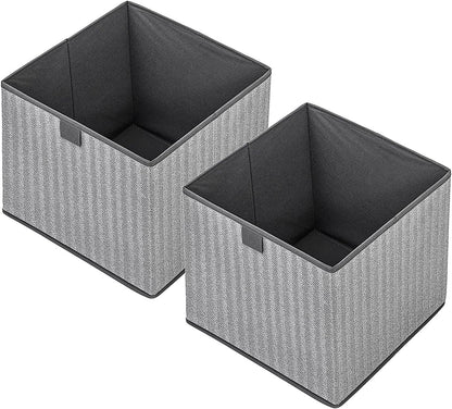 Storage Baskets, 11.8-Inch Woven Fabric Bins, Storage Cubes with Reinforced Handles, Organizer Bins for Closet Shelves, Foldable, for Toys, Clothes, Natural Beige (2PCS/Grey-11.8*11.8*11.8inch)