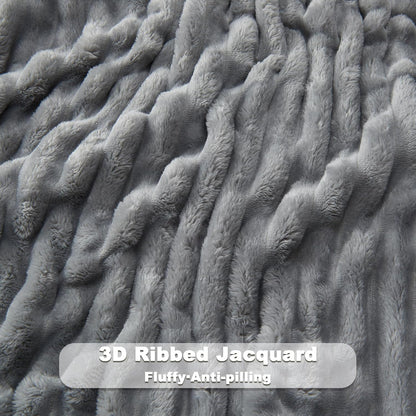 NEWCOSPLAY Super Soft Twin Blanket Light Grey Premium Silky Flannel Fleece 3D Ribbed Jacquard Lightweight Bed Blanket All Season Use (Light Grey Ribbed, Twin(60"x80"))
