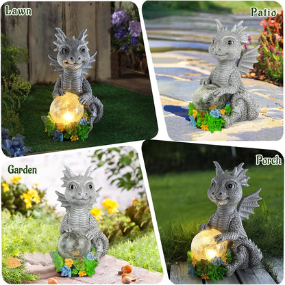Solar Garden Outdoor Statues Dragon Holding Magic Orb with Solar LED Lights - Lawn Decor Outdoor Statue for Patio, Balcony, Yard Ornament,Unique Gifts for Mom Grandma