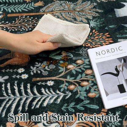 OJIA Jungle Print 9x12 Area Rugs for Living Room, Green Soft Bedroom Rug Washable Rugs 9x12, Modern Dining Room Rug Stain Resistant Ultra-Thin Floor Carpet for Playroom Kids Room Nursery