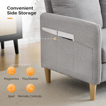VINGLI 47" Small Couch, Linen Loveseat Sofa Light Grey Mini Couch Mid Century Modern Decor Love Seat for Small Spaces Living Room, Bedroom, Play Room