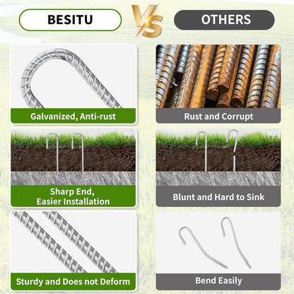12 Inch Ground Stakes Heavy Duty J Hook 60-Pack Metal Spikes Galvanized Ground Hooks Anchors Rebar Ground Stakes for Fence Tent Gazbo Bounce House and Outdoor Decorations Inflatables