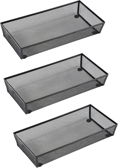 BYCY 3 Pack Mesh Flatware Drawer Organizer for Kitchen/Office/Home Tools,Spoon Knife Fork Organizers Box Utensil Tabletop Storage Tray (12 x 6 x 2 Inch)