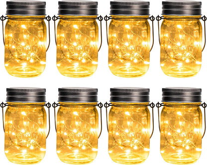 GIGALUMI Solar Mason Jar Lights, 8 Pack 30 Led String Fairy Lights Garden Lights Outdoor Waterproof Hanging Solar Lanterns for Outdoor, Garden, Patio, Lawn, Balcony Decoration