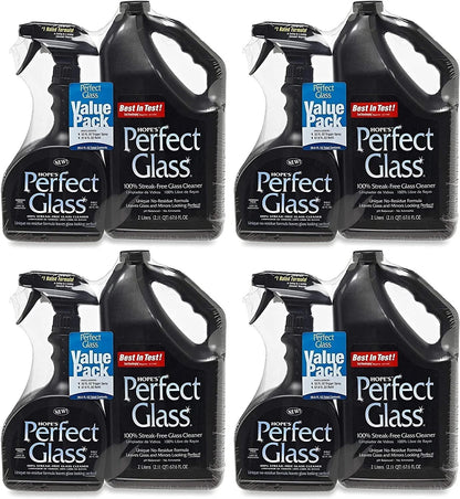 HOPE'S Perfect Glass Cleaner, Streak-Free, Ammonia-Free Window, Mirror, Screen, and Shower Door Cleaner, Indoor and Outdoor Glass Surfaces, 32 Fl Oz Spray Bottle and 67.6 Fl Oz Refill, Pack of 4
