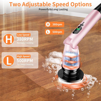 11 in 1 Electric Spin Scrubber Cordless Cleaning Brush 3 Adjustable Angles 2 Adjustable Speeds LED Display Shower Cleaner Brush Supplies Extension Long Handle for Bathroom Floor Tile Toilet Waterproof