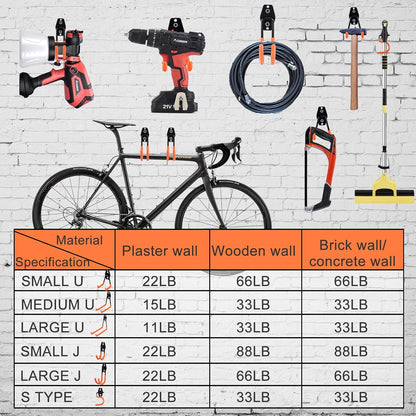 AOBEN Garage Hooks Heavy Duty, Steel Garage Storage Hooks, Utility Tool Hangers and Combinable Wall Mount Garage Hooks for Organizing Ladders, Bikes, Hoses, and More Equipment (Small J, 4 Pack)