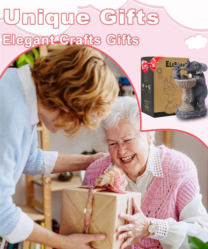 Garden Elephant Statues for Bird Bath: Outdoor Sculptures for Lawn Patio Yard Balcony Porch - Unique Gifts for Mother Grandma