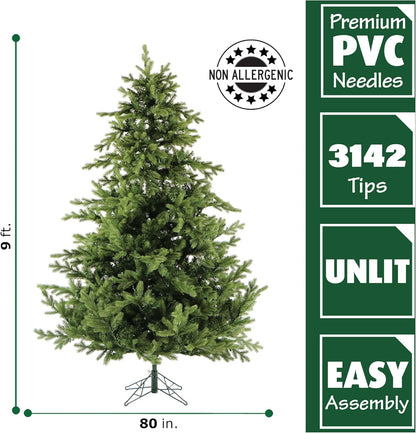 Fraser Hill Farm 9-Ft. Foxtail Pine Artificial Christmas Tree with Stand and No Lights, Unlit Foldable Fake Tree with Realistic Foliage for Home Decoration