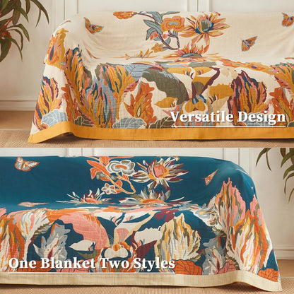 Floral Blanket Breathable Luxury Throw Rustic Quilt Lightweight Cotton Bedspread Multifunctional Blanket for Sofa Couch Chair (80"x90",02-Colorful Flowers)