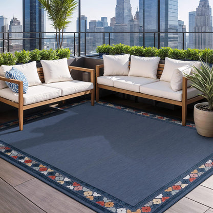 Beverly Rug Outdoor Rug 9x12 Modern Bordered Large Area Rugs for Indoor and Outdoor Patio Easy to Clean Non Shedding Living Room Porch Garden Washable Outside Carpet (9 x 12 Blue)