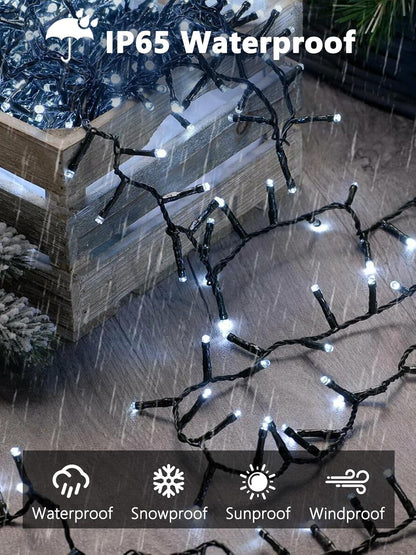 2 Pack 200 LED Solar String Lights for Outside, Solar Christmas Lights Outdoor with 8 Lighting Modes, Waterproof Green Wire Solar Powered Tree Light for Xmas Party Yard Garden Decorations (Cool White)