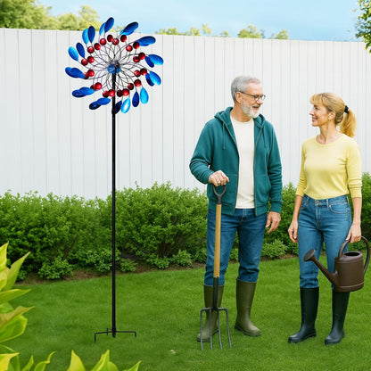 Solar Wind Spinners Outdoor, Colorful Large Garden Wind Spinners with Stake, Lawn Decor Windmill for Yard, Patio, Backyard (24'' W x 88'' H)