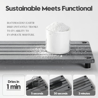 Instant Dry Sink Caddy Kitchen Sink Organizer, Quick Drying Stone Tray Diatomite Sponge Holder Soap Dish, Bathroom Countertop Fast Dry Water Absorbing Vanity Rack, Dark Gray,12" x 5"