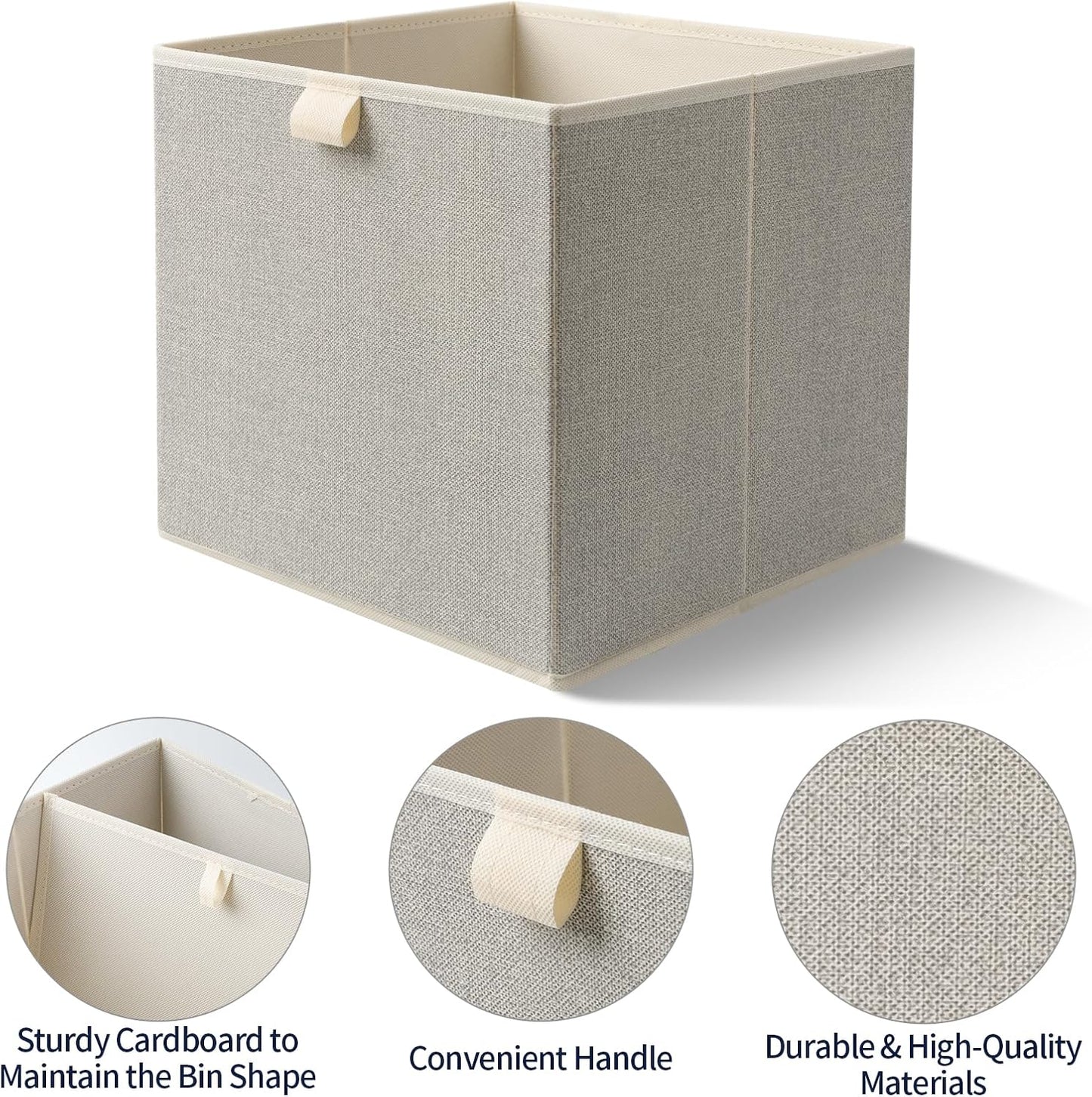 Storage Baskets, 11.8-Inch Woven Fabric Bins, Storage Cubes with Reinforced Handles, Organizer Bins for Closet Shelves, Foldable, for Toys, Clothes, Natural Beige (2PCS/Beige-11.8*11.8*11.8inch)