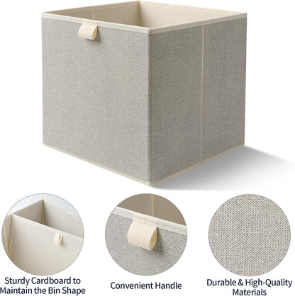 Storage Baskets, 11.8-Inch Woven Fabric Bins, Storage Cubes with Reinforced Handles, Organizer Bins for Closet Shelves, Foldable, for Toys, Clothes, Natural Beige (3PCS/Beige-11.8*11.8*11.8inch)