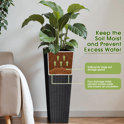 Devoko Resin Tall Planters for Outdoor Plants Set of 2, Large Taper Outdoor Planter Pots with 4 Drainage Holes, Flower Pots Modern Decor for Porch, Patio, Backyard, Home Garden (Black, 32")