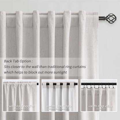 BOODII Room Darkening Curtains Champagne Black Out Curtains 96 Inches Long 2 Panel Set Back Tab Neutral Linen Curtain for Sliding Door Modern Farmhouse Living Room Blackout Drapes Soundproof 52x96